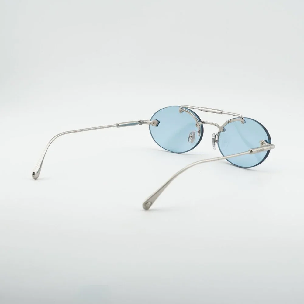 Versace VE2295 1000/1 Sunglasses Silver Oval Frame, Light Blue Lenses